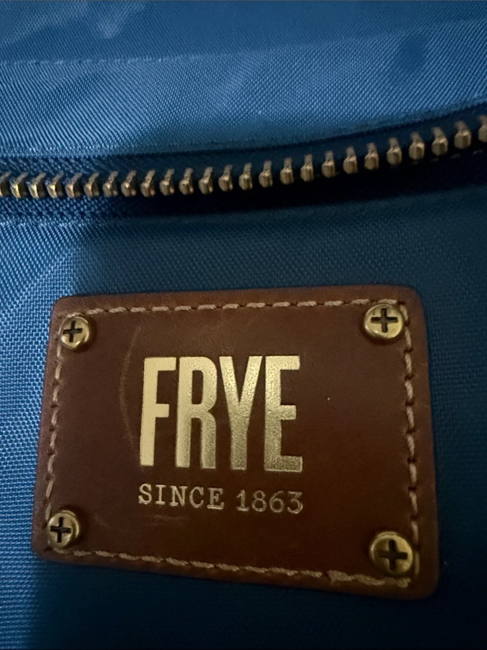 Frye Teal Blue Nylon Backpack with Brown Leather Trim